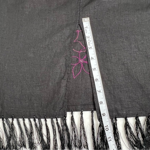Linen Blend Skirt Tassel Fringe Column Floral Boho Requirements Black Small S - Picture 10 of 12